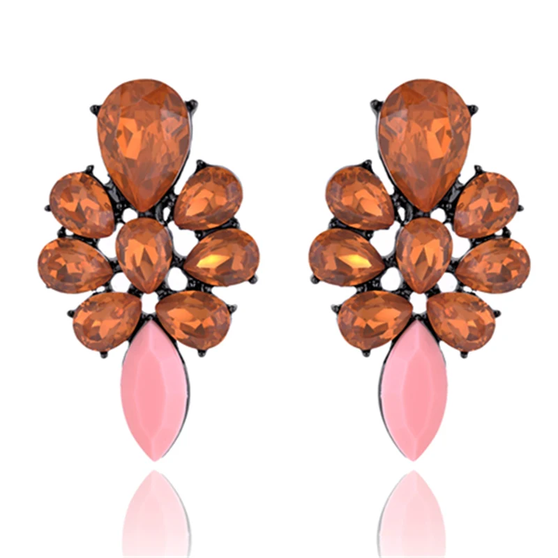 Colorful Crystal Flower Stud Earrings Big Rhinestone Inlaid Women Piercing Earrings Birthday Gift Party Jewelry Gift 2019