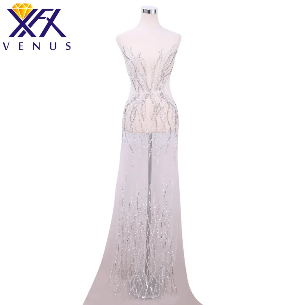 XINGFNAGXIU Rhinestones Sequins Beads Applique Crystals Decorative Patches Bridal Long Trim Dress for Evening Prom Dress