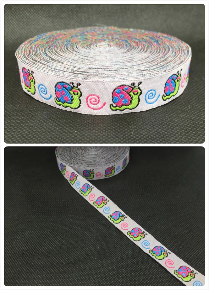 2015 NEW wholesale 5/8 '(16 mmx10yards) 100% Polyester Woven Jacquard Ribbon cute snail  for Dog collar