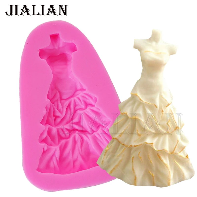 Beautiful bride wedding dress skirt silicone mould fondant cake decoration baking mold chocolate sugar art displays T0690