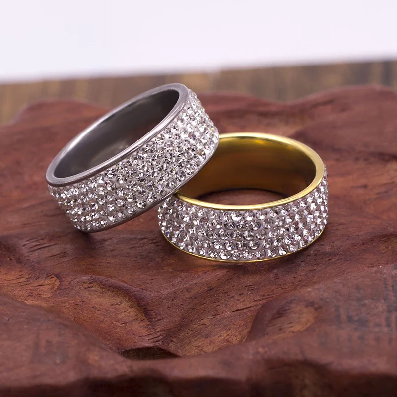 Women's 5 Rows Crystal Wedding Band Ring, Elegant Style