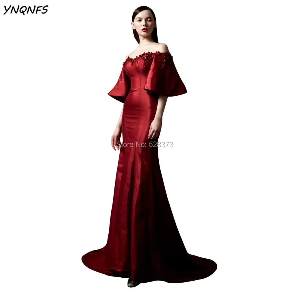 YNQNFS ED153 Normcore Elegant Long Mermaid Dress Party Ball Boat Off Shoulder Ruffles Mermaid Mother of the Bride Dresses 2019