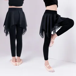 Pantalon de danse de ballet noir pour filles, pantalon modal pour enfants avec jupe en mousseline de soie, leggings d'entraînement AqDance