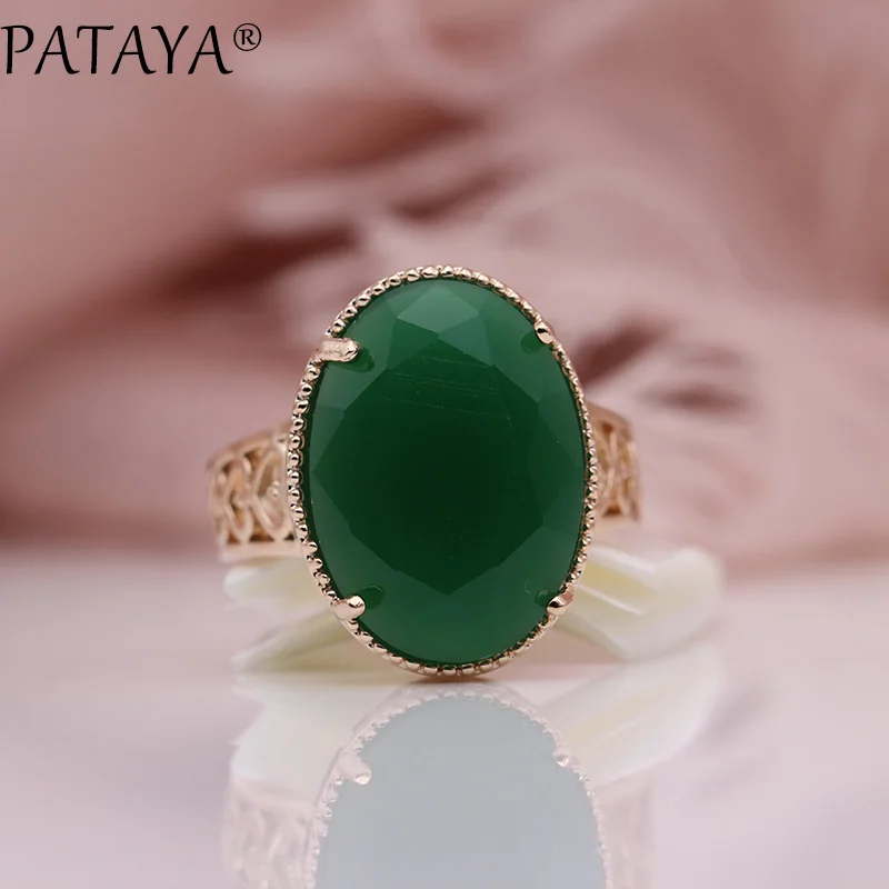 PATAYA New Oval Tourmaline 13 Colors Luxury Rings Women Wedding Fashion Jewelry 585 Rose Gold Color Natural Zircon Fine Rings