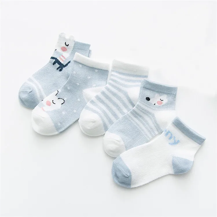 5 Paare/los Infant Baby Socken Für Mädchen Jungen Sommer Mesh Dünne Baby Socken Baumwolle Casual Druck Neugeborenen Kleinkind Junge Socke 0-24Month – Detail 7