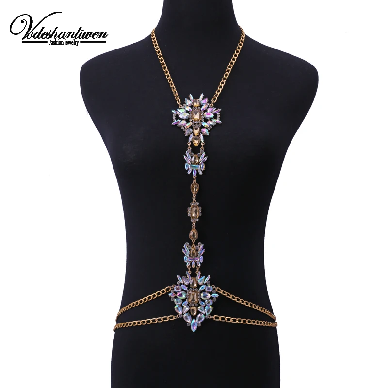 New Sexy Design Luxury Crystal Body Chain Fashion Maxi Waist Chain Statement Jewelry For Women  Statement Necklace body jewelry