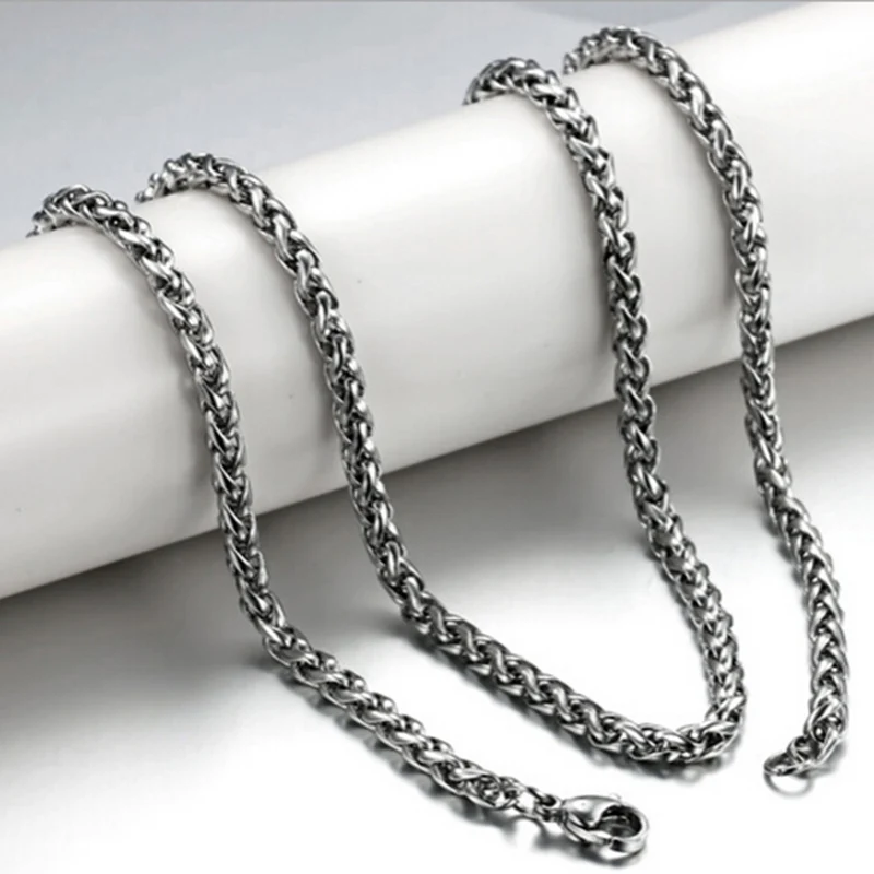 Any Length 3/4mm Wide Mens Chain Necklace Wheat Link Tone Stainless Steel Chain High Quality image 4