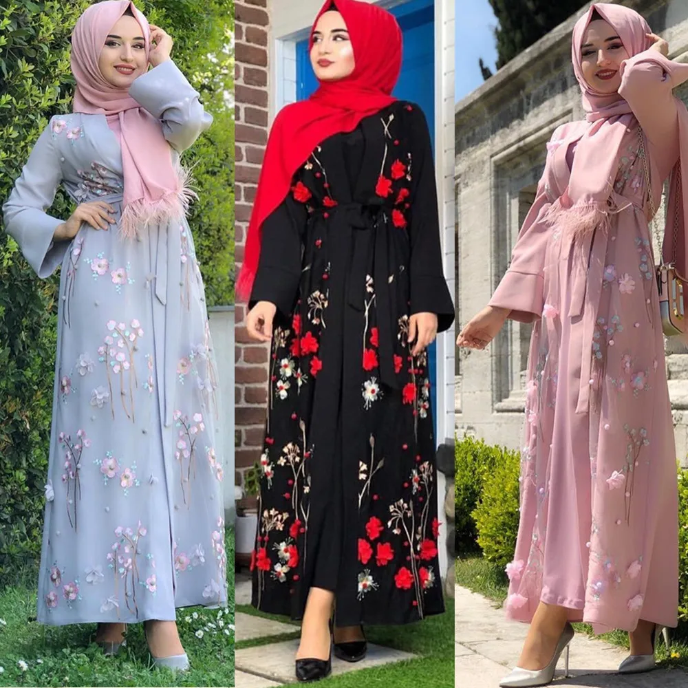 

Floral Abaya Dubai Kimono Muslim Hijab Dress Abayas For Women Kaftan Caftan Marocain Prayer Turkish Islamic Clothing Robe Femme