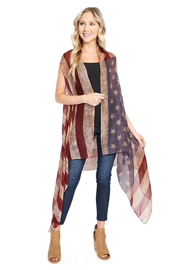 Bandeira americana cardigan julho 4th eua estrelas e listras padrão leve xale quimono colete