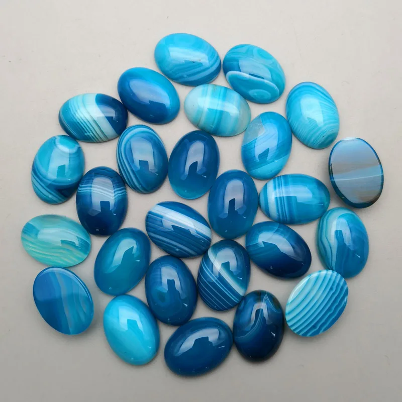 fashion charm Striped blue Onyx natural stone bead for jewelry making 13X18MM 20Pcs/lot oval cabochon Ring accessories no hole