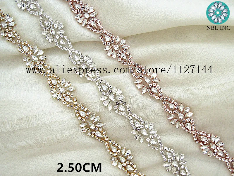 (10 yards) Wholesale bridal hand beaded sewing crystal rhinestone applique trim iron on for wedding dress  WDD0869