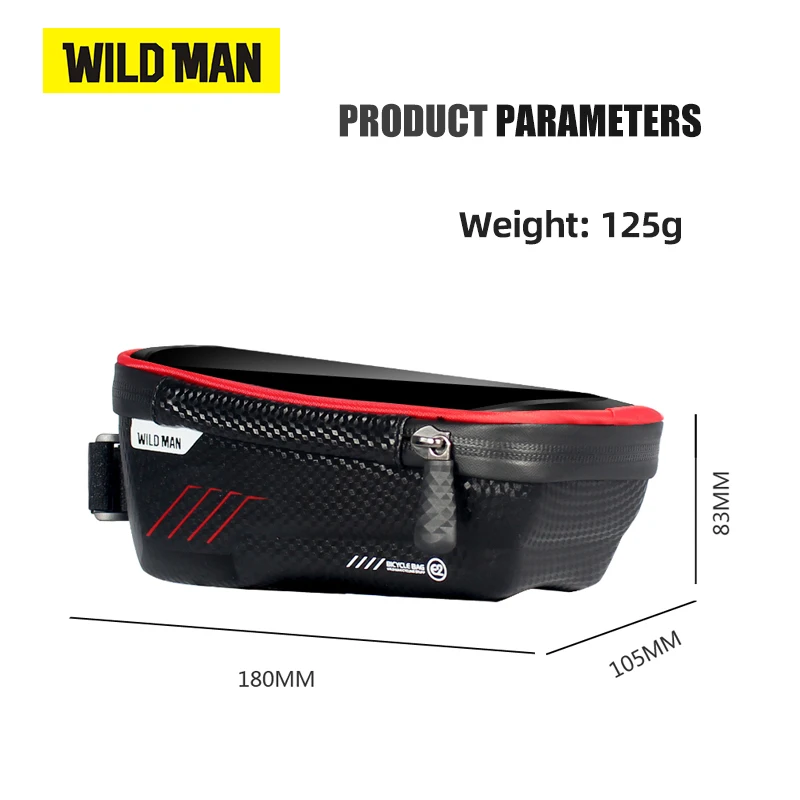 WILD MAN E2 Bicycle Bag Rainproof MTB Road Bike 6.2inch Mobile Phone Case Touch Screen Top Tube Bag Hard Shell Accessories