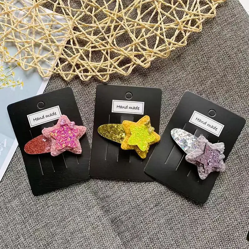 

Boutique 15pcs Fashion Cute Glitter Bow Star Barrettes Hairpins Solid Felt Star Snap Clips Princess Headwear Hair Accessories