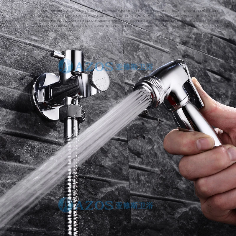 Azos Bidet Faucet Pressurized Shower Nozzle Brass Chrome Cold Water Single Function Mop Pond Bathing Laundry Pool Round PJPQ009B