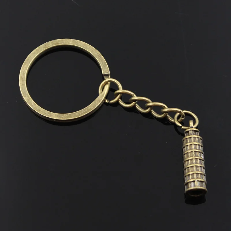 New Fashion Men 30mm Keychain DIY Metal Holder Chain Vintage Leaning Tower Of Pisa Italy 25x7mm Silver Color Pendant Gift