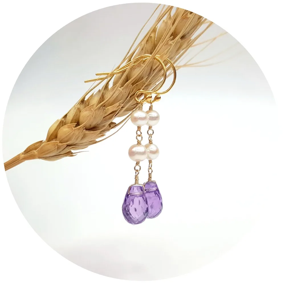 Lii Ji Gemstone Natural Faceted Amethyst Drop Beads Freshwater Pearl 925 Sterling Silver Earring Fahion Women Jewelry