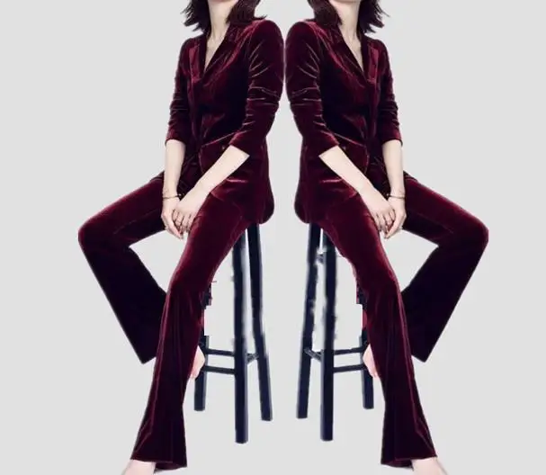 new Pants suit Velvet women business suits 2 piece blazer set female trouser suits Ladies Pant Suits