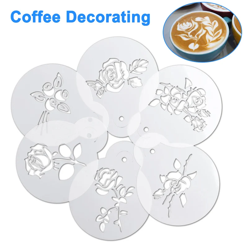 6pcs Coffee Decorating Stencils Fancy Printing Model Coffee Foam Spray Template Coffee Art Template Scatter Flower Cushion