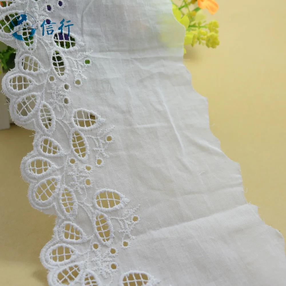 9cm Width Pure Cotton Embroidery White Lace Sewing Ribbon Guipure Trims Fabric Warp Knitting DIY Dress Garment Accessories#3615