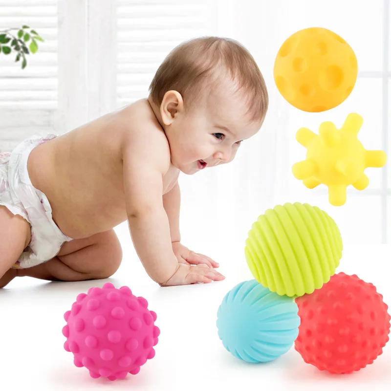 6Pcs Soft Baby Bath Toys Rubber Ball Textured Multi Sensory Tactile Pinch Tub Bathroom Summer Beach Swimming Water Spraying Toy