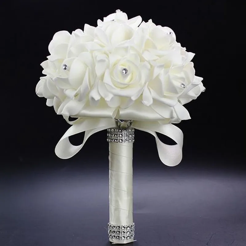 MISNODE Bouquet da sposa fatto a mano per matrimonio, damigella d'onore, bouquet di rose finte per la casa, centrotavola, decorazione per matrimoni, bianco
