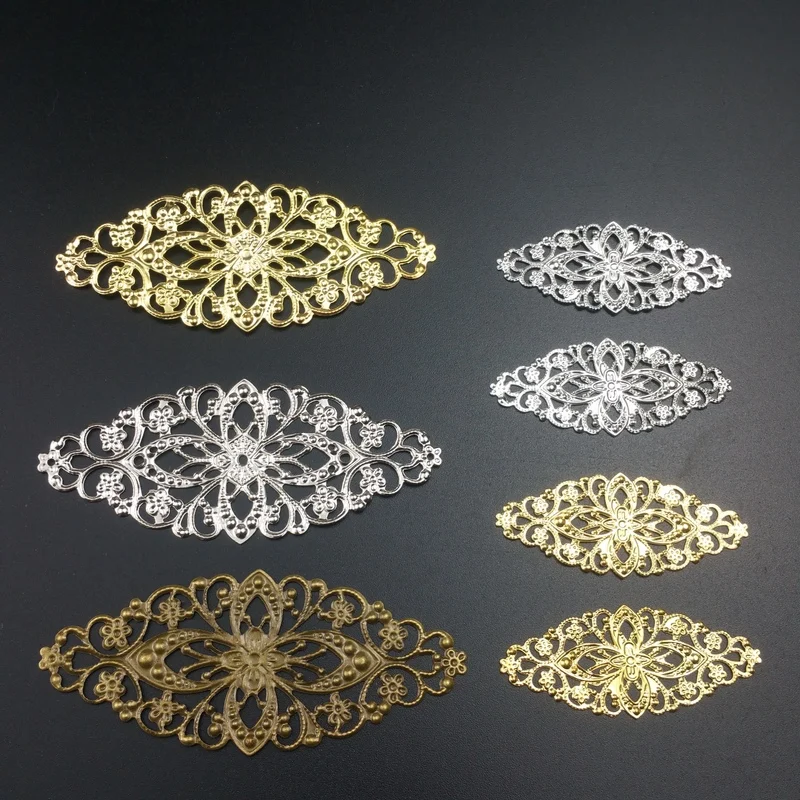 20pcs 80mm Wholesale Filigree leaf crafts  Hollow Embellishments Findings,Jewelry Accessories Bronze Tone ornaments