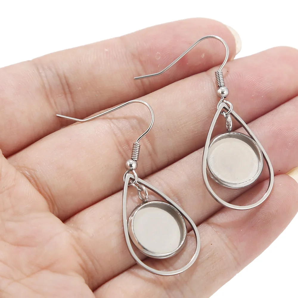 10pcs Teardrop Stainless Steel Earrings Bases Settings Earring Blank DIY Earring Kits 12mm Bezel Earring Tray