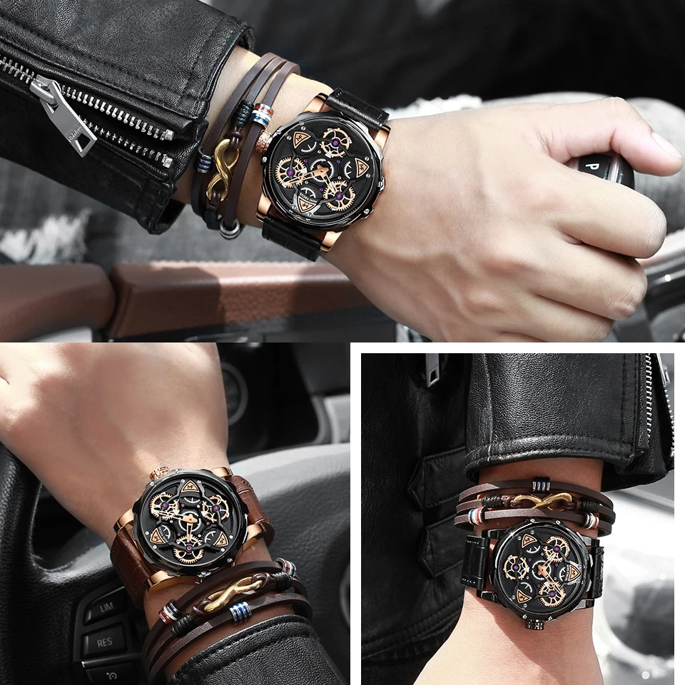 MINI FOCUS Mens Watches Top Brand Luxury Men Genuine Leather Strap WristWatch Casual Tourbillon Quartz Watch Relogio Masculino