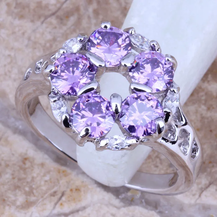 Shining Purple Cubic Zirconia White CZ Silver Plated  Women\'s Jewelry Ring Size 6 / 7 / 8 / 9 R0397