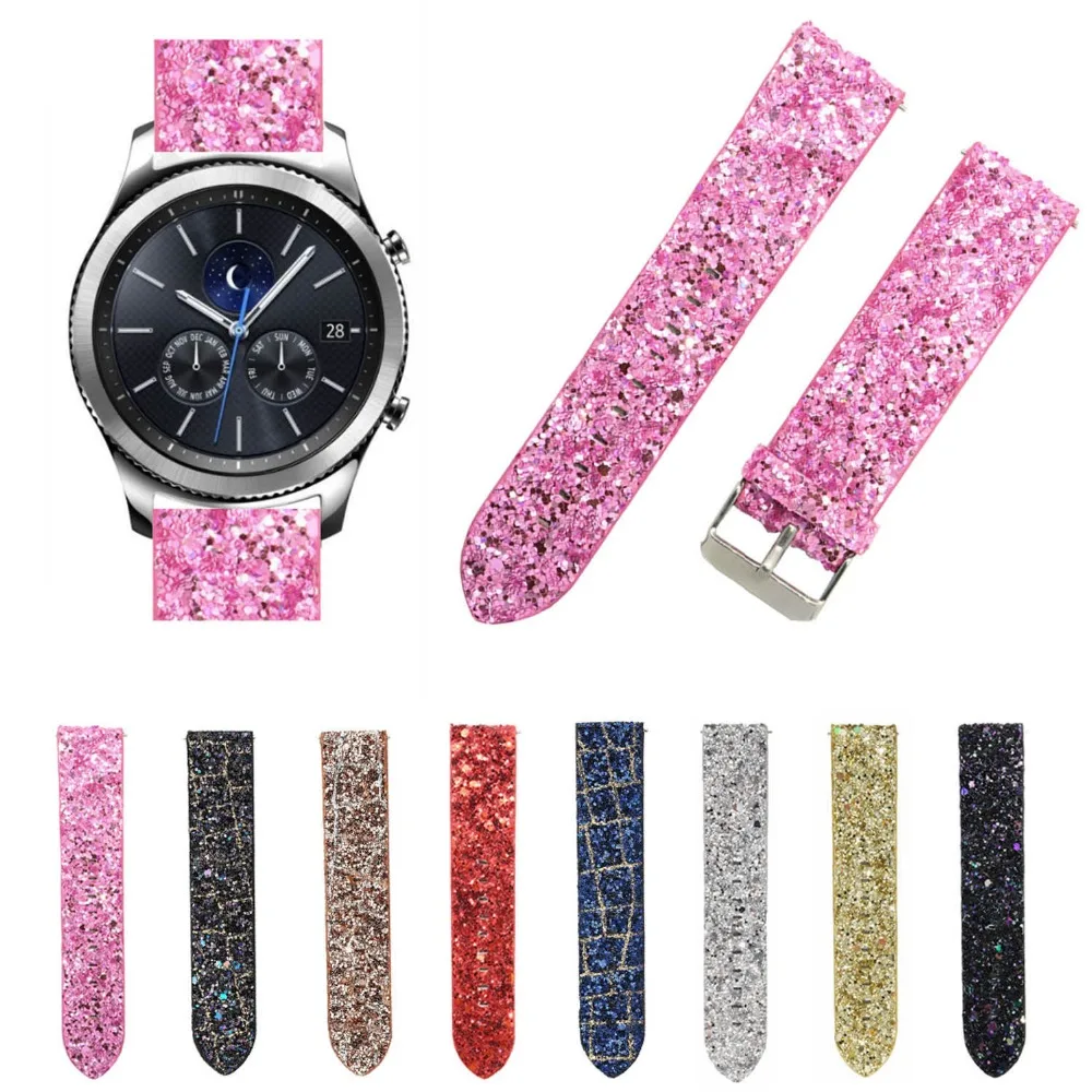 

22mm Bling Christmas Shiny Glitter Leather Watchband for Samsung Gear S3 Frontier Strap Bracelet for Gear S3 Classic Band