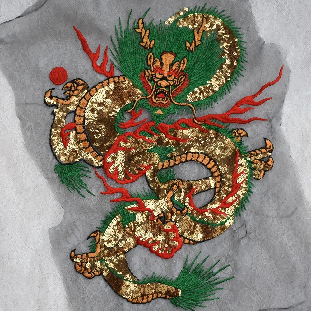 Paillette Embroidery Dragon Sequins Patches For Clothing Sew On Sticker Patches Sewing Accessories Clothes Jeans Decoration