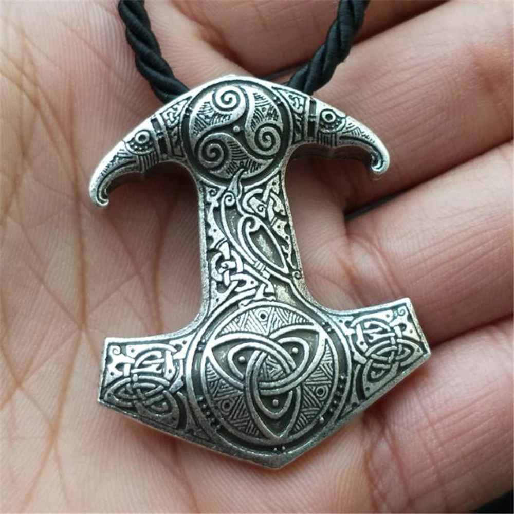 Odins Raven Slavic Kolovrat Viking Rune Pendant Necklace Mens Jewelery Thor Mjolnir Hammer Amulet Charm Rune Knot Necklaces