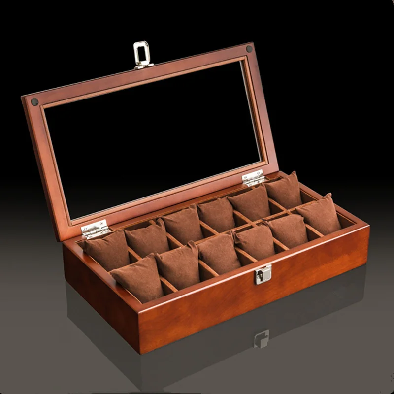 12 Slots Wood Watch Box Organizer With Glass Window New Watch Holder For Men Luxury Watch Case Storage Box Watch Display