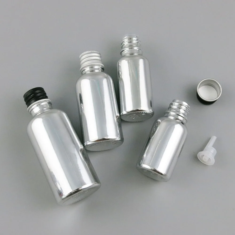 

10 x 5ml 10ml 20ml 30ml 50ml 100ml Essential Oil Silver Plating Glass Bottle With Aluminum Cap for Liquid Reagent Pipette Vial