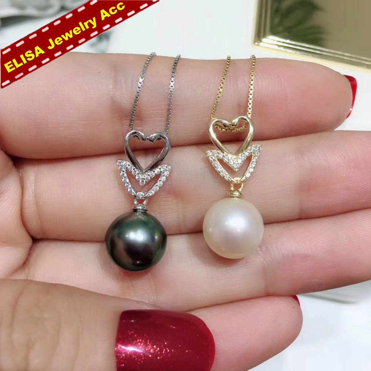 

S925 Sterling Silver Heart Double Swan Pearl Pendant Holder Women DIY Pearl Jewelry Fnidings Without Pearl 5Pieces/Lot