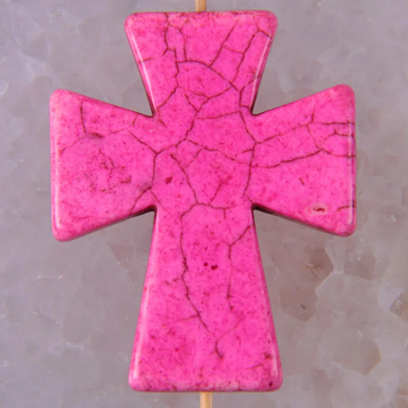 50x40MM Pink Turquoise Bead Cross Pendant Jewelry For Woman Gift S012