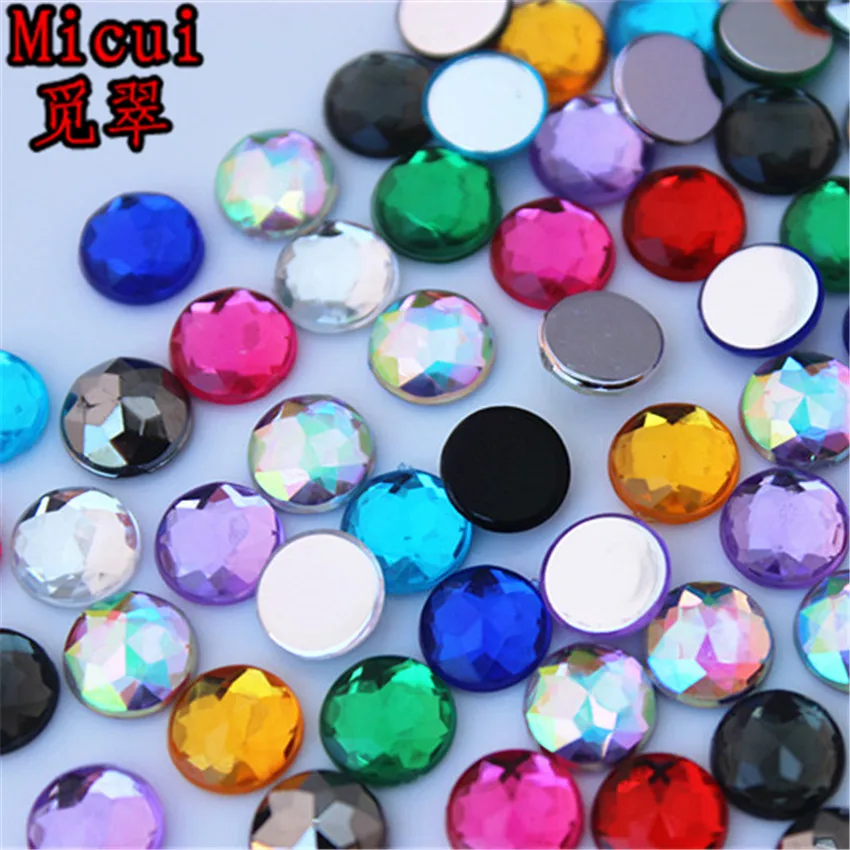 Micui 100pcs 8mm Round Chamfer Acrylic Crystal and Stones Flat Back Rhinestone No Hole For Clothing Craft DIY MC750