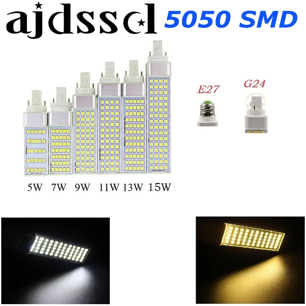 LED Corn Lamp Bulb 5W 7W 9W 11W 13W 15W E27 G24 Bombillas Light 5050 SMD Spotlight 180 Degree AC85-265V Horizontal Plug Lamp