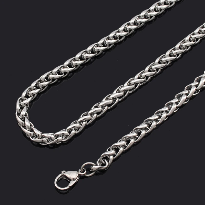 ATGO Necklaces For Men 5mm Wide Spiga Wheat Chain Stainless Steel Link Necklace Women Fashion Jewelry High Quality Party Gifts