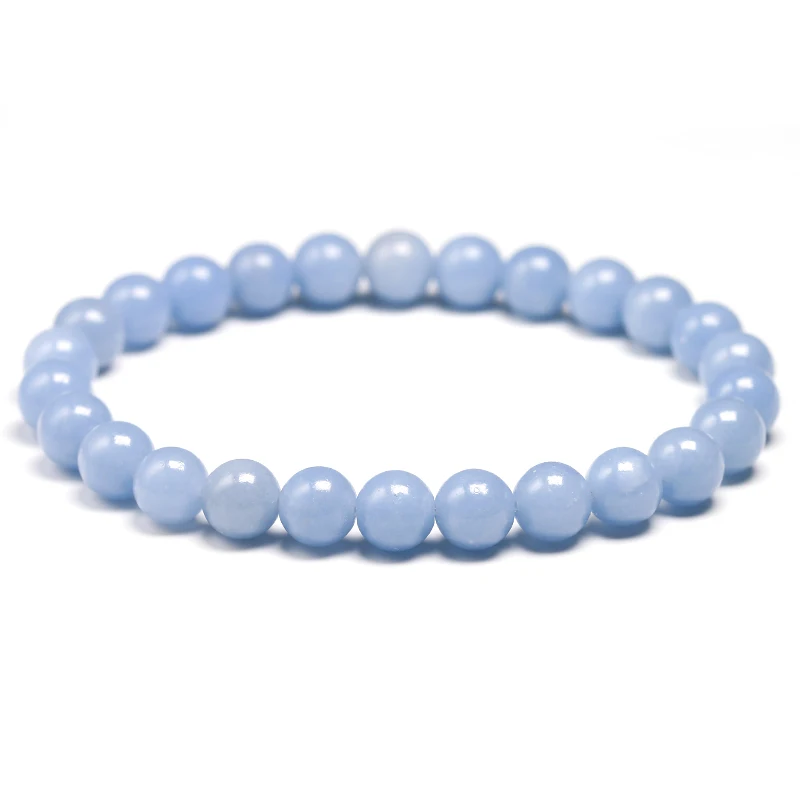 Genuine Natural Stone Peru Blue Angelite Round Beads 6 8 10MM  Bracelet For Women Men Energy Handmade Jewelry Gift