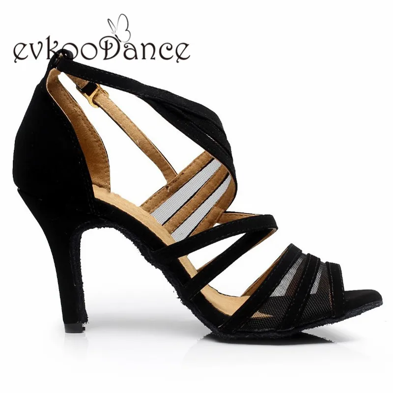 

Evkoodance Size US 4-12 Dancing Shoes Black Nubuck With Mesh Heel Height 8.5cm Comfortable Women Latin Salsa Shoes Evkoo-485 DIY