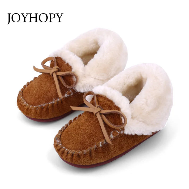 

Genuine Leather Kid Shoes Princess Warm Toddler Baby Girl Snow Boots Cow Leather With Fur Thicken Ankle Children Girls Boots