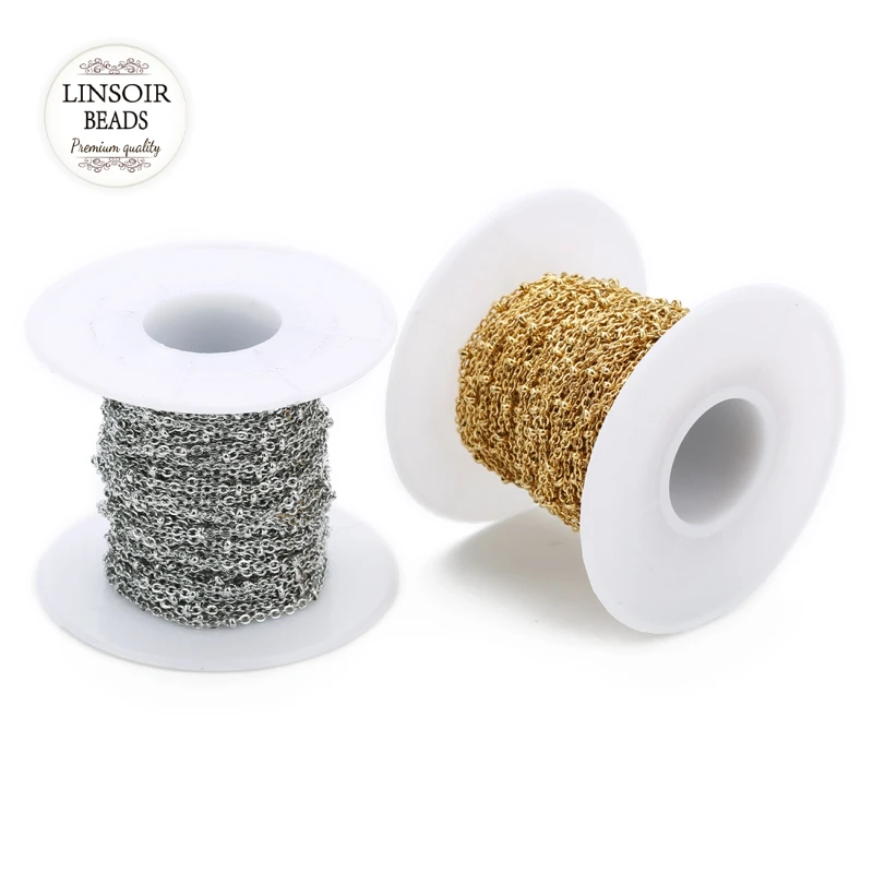 10 metri/rotolo argento/oro sfuso in acciaio inossidabile croce sfere catene di perline larghezza 1.5/2mm per la creazione di risultati di gioielli collana fai da te