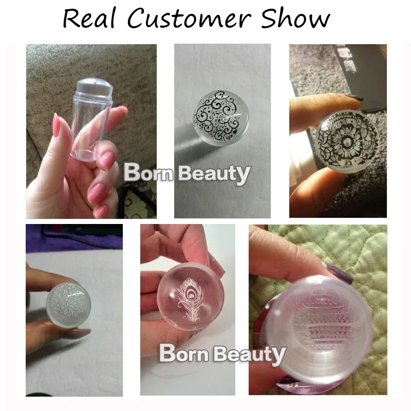 1set Unique New Design Pure Clear Nail Art Stamper Scraper Set with Cap 2.8cm Transparent Silicone Marshmallow Nail Stamp Tools