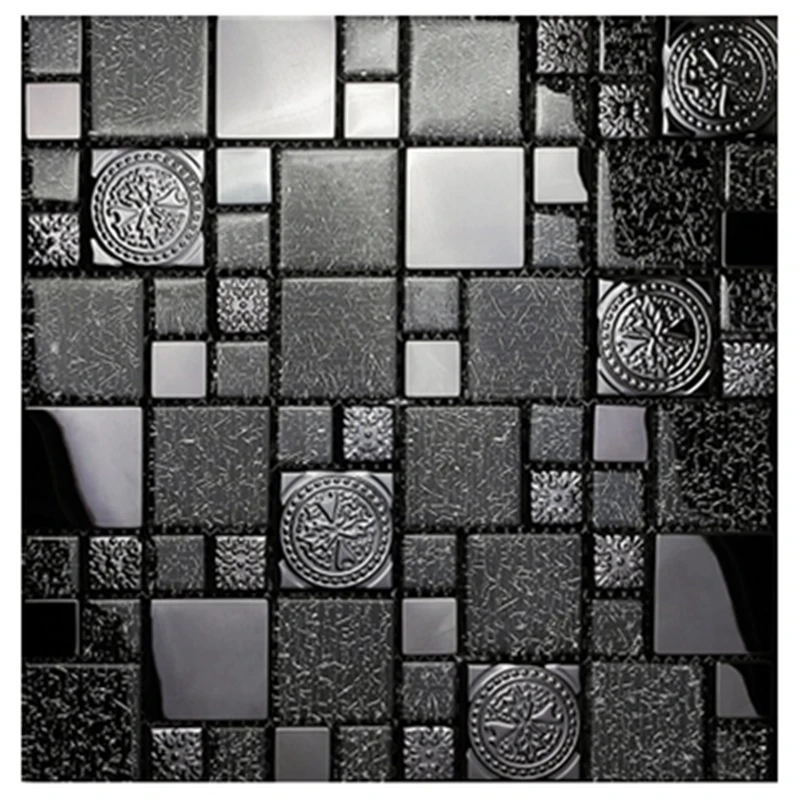 

Simple Modern Art Black Metal Glass Mosaic Tiles, Kitchen Backsplash living room porch wall tile stickers fireplace wallpaper