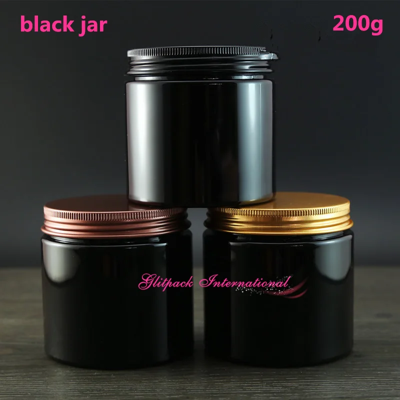 

30pcs/lot 7oz Black Jar w/ Dark Aluminum Lids 200g containers for homemade cosmetics 200ml plastic cosmetic packaging