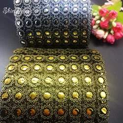 1 yard Bling Gold Silver 8 Flower shape Plastic Sunflower Rhinestone Sparkle Ribbon Mesh Wrap Crystal vases candle DIY Decor