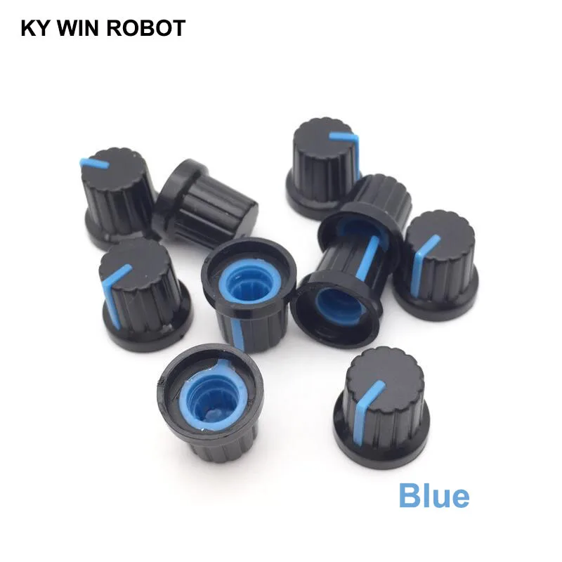 10PCS /lot Blue Volume Control Rotary Knobs For 6mm Dia Knurled Shaft Potentiometer Durable