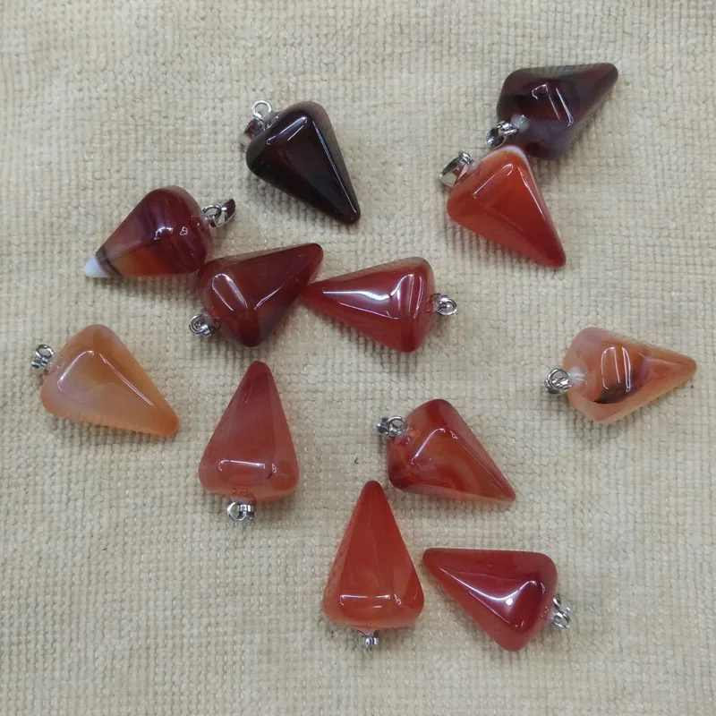 Wholesale 12pcs/lot  2016 fashion natural red onyx hexagon pyramis shape pendants charms for men and women necklace making free