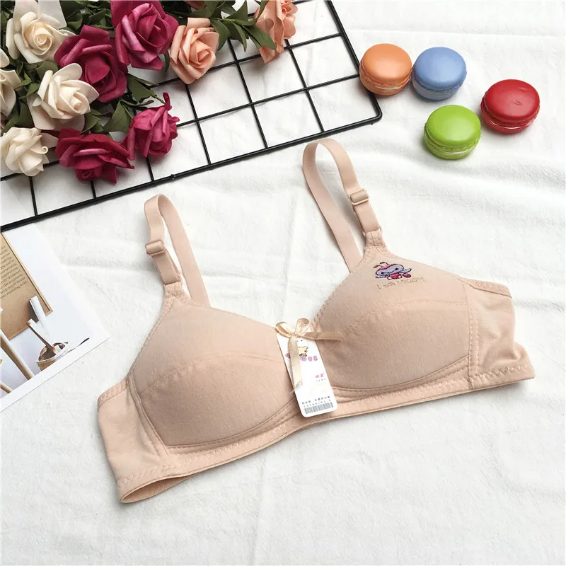 New Young Thin Cup Bras Women Bra Solid Cotton Bra Comfortable Wire Free Underwear Cute Embroidery Developmental Girl Bra